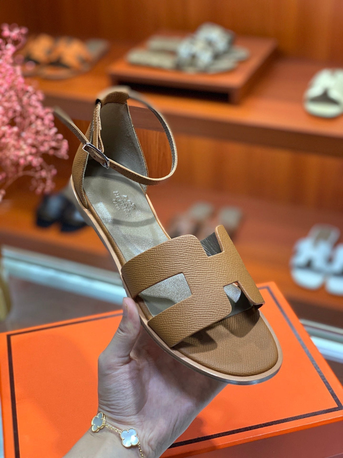 HERMES SANTORINI SANDAL COPPER CALFSKIN