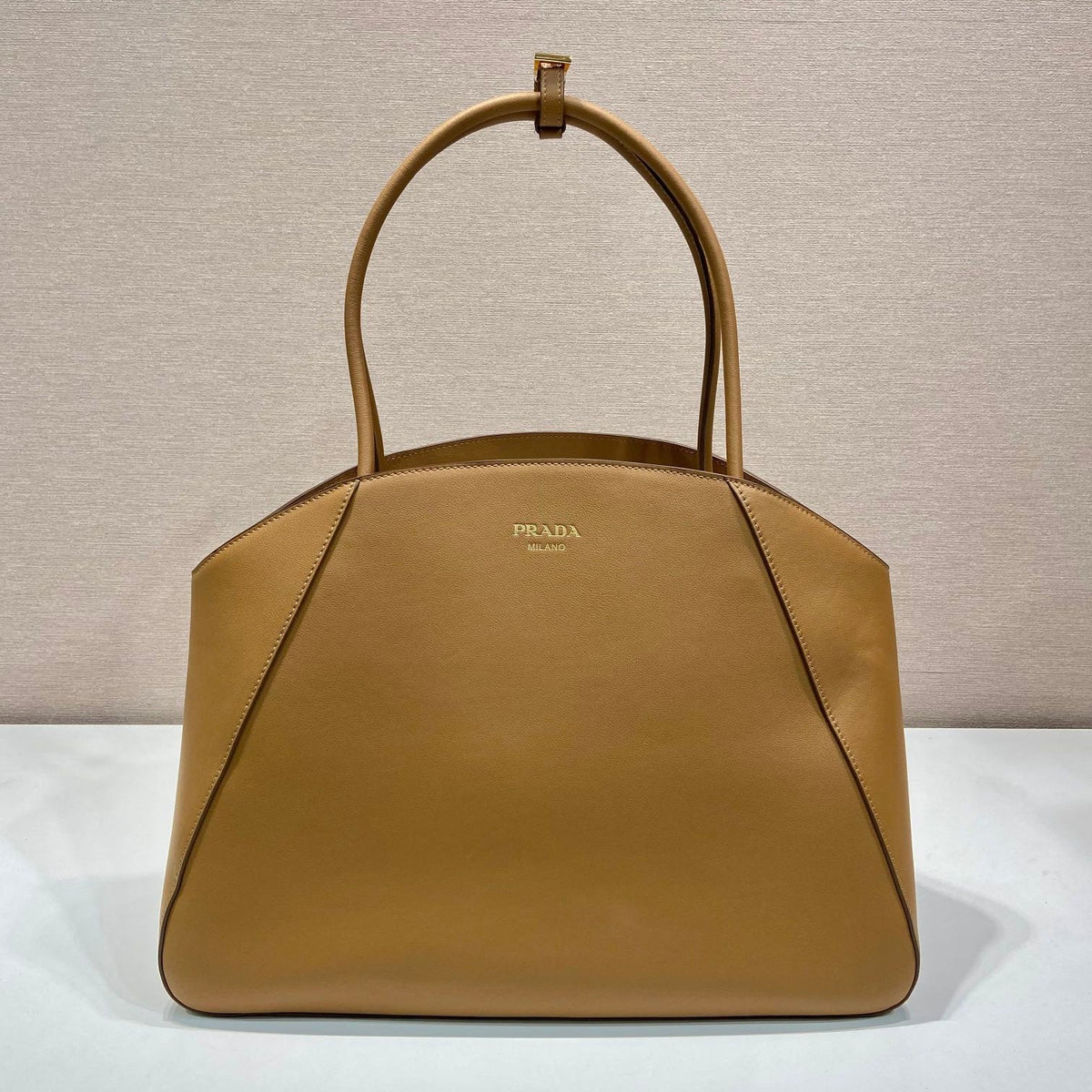 PRADA ELEGANT TOTE BAG 40 IN CIDER BROWN SMOOTH CALFSKIN