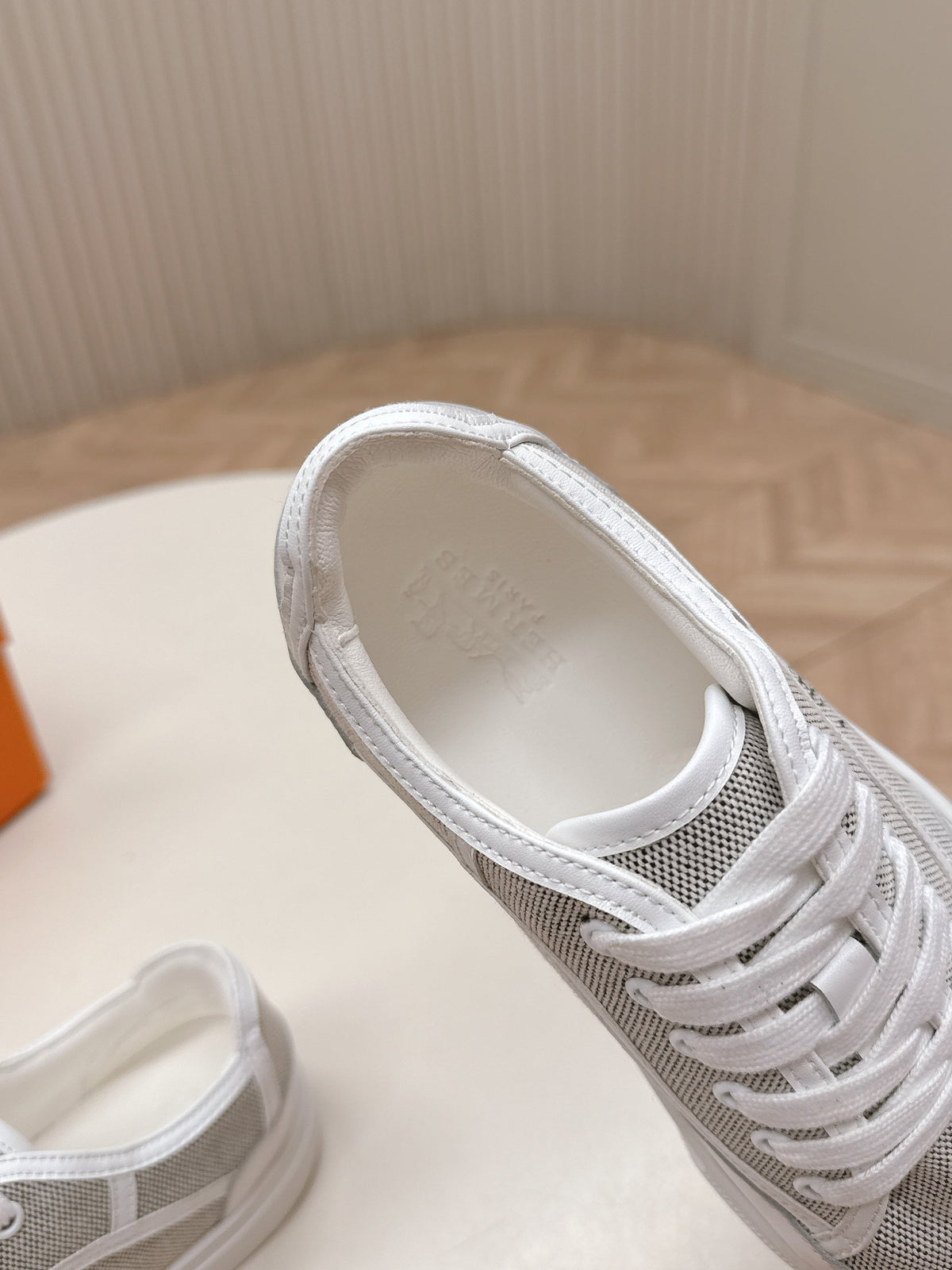 HERMES 25S SNEAKER LOW SPORTS IN GREY CANVAS MIX WHITE LAMBSKIN