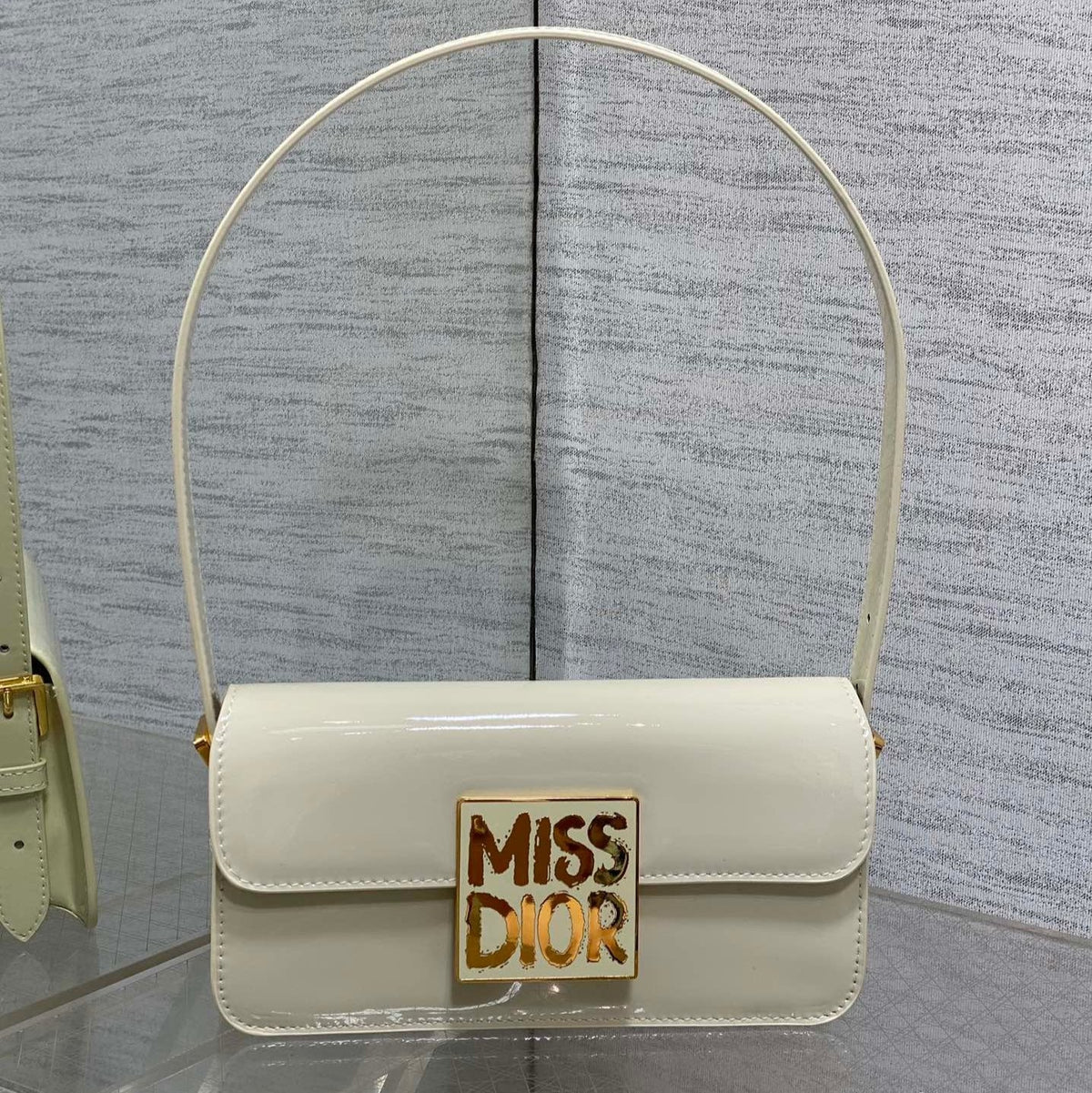 DIOR FLAP BAG 18 IN WHITE PATENT CALFSKIN
