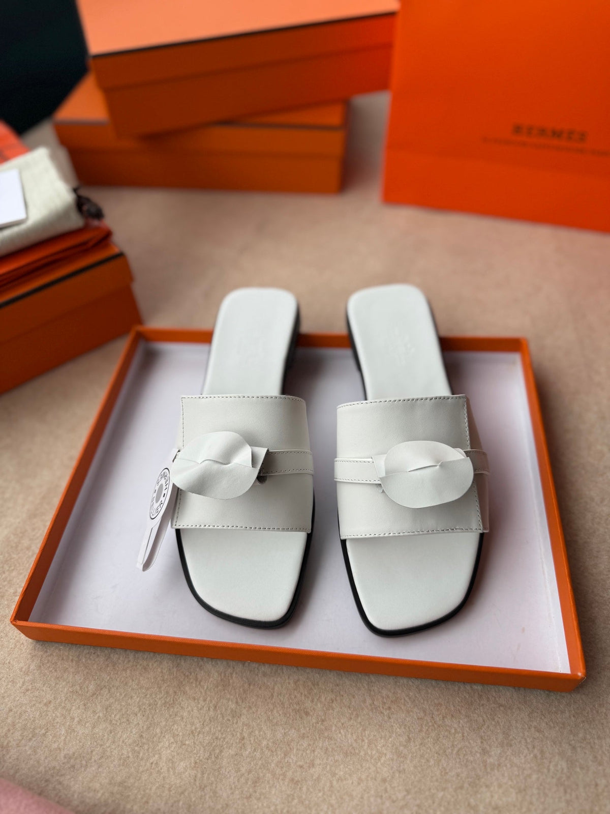 HERMES 0RAN SANDALS IN WHITE CALFSKIN